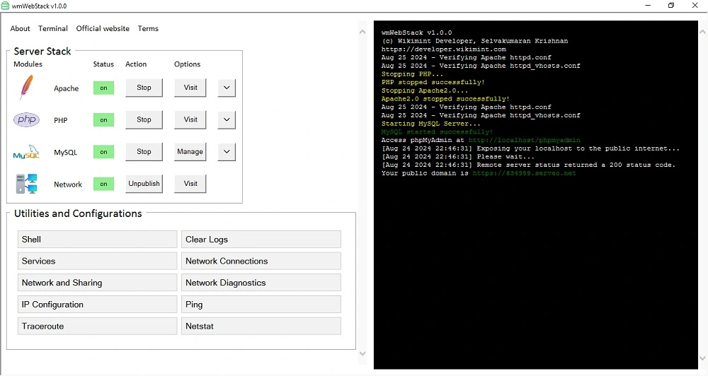 wmWebStack - a lightweight server stack for localhost with Apache, PHP and MySQL